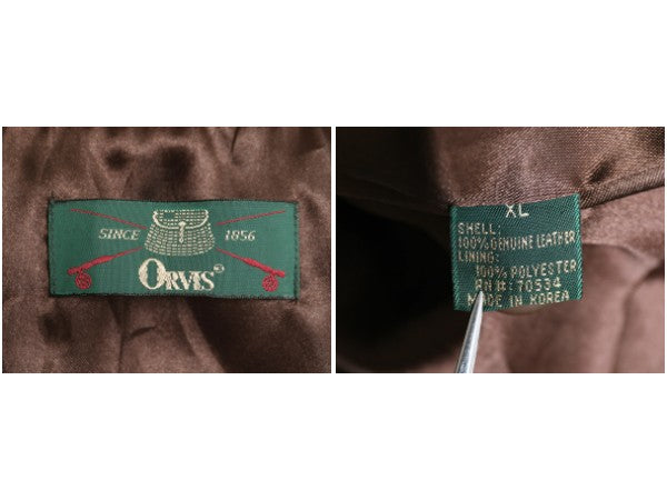 90s オービス 本革 レザー ベスト メンズ XL / オールド 旧タグ アウトドア ハンティング ライナー付き 重ね着 シンプル 大きいサイズ 茶