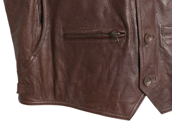 90s オービス 本革 レザー ベスト メンズ XL / オールド 旧タグ アウトドア ハンティング ライナー付き 重ね着 シンプル 大きいサイズ 茶