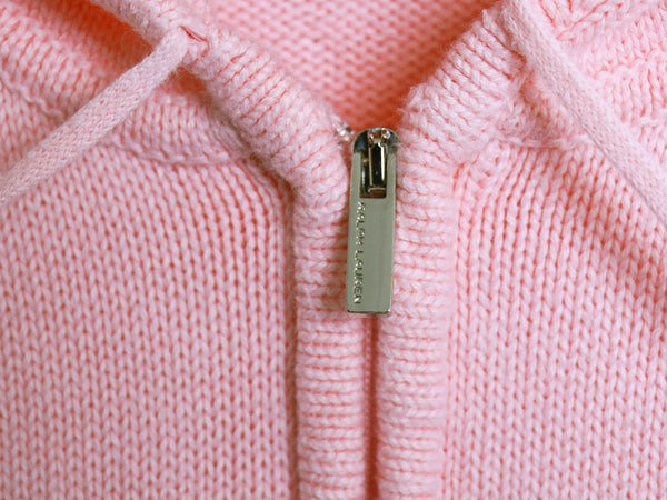 ラルフローレン コットン ニット フード パーカー レディース L 小さめ ポロ スポーツ フルジップ セーター ワンポイント シンプル ピンク