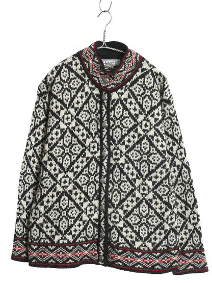 80s USA製 エルエルビーン ノルディック ニット カーディガン レディース M ヴィンテージ ウール セーター 前開き 羽織り バーズアイ 総柄