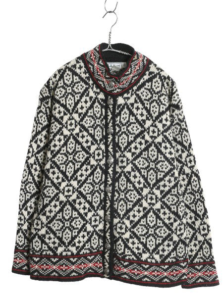 80s USA製 エルエルビーン ノルディック ニット カーディガン レディース M ヴィンテージ ウール セーター 前開き 羽織り バーズアイ 総柄