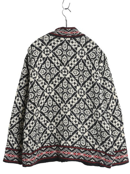 80s USA製 エルエルビーン ノルディック ニット カーディガン レディース M ヴィンテージ ウール セーター 前開き 羽織り バーズアイ 総柄