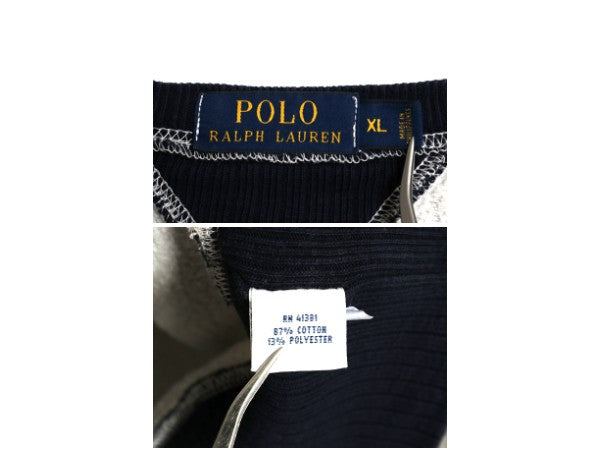 ポロ ラルフローレン ツートン 両V スウェット メンズ XL トレーナー クルーネック ヴィンテージ モデル 無地 針抜き 裏起毛 大きいサイズ