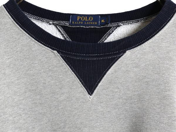  ポロ ラルフローレン ツートン 両V スウェット メンズ XL トレーナー クルーネック ヴィンテージ モデル 無地 針抜き 裏起毛 大きいサイズ