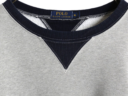  ポロ ラルフローレン ツートン 両V スウェット メンズ XL トレーナー クルーネック ヴィンテージ モデル 無地 針抜き 裏起毛 大きいサイズ