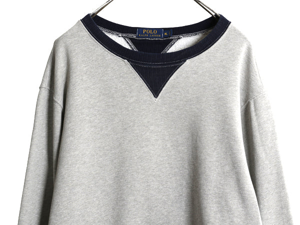  ポロ ラルフローレン ツートン 両V スウェット メンズ XL トレーナー クルーネック ヴィンテージ モデル 無地 針抜き 裏起毛 大きいサイズ