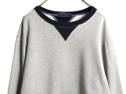  ポロ ラルフローレン ツートン 両V スウェット メンズ XL トレーナー クルーネック ヴィンテージ モデル 無地 針抜き 裏起毛 大きいサイズ