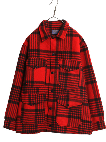 60s USA製 ペンドルトン ウール マッキーノ ジャケット メンズ M / ヴィンテージ ハンティング チェック シングル ボックス ツートン 赤 黒
