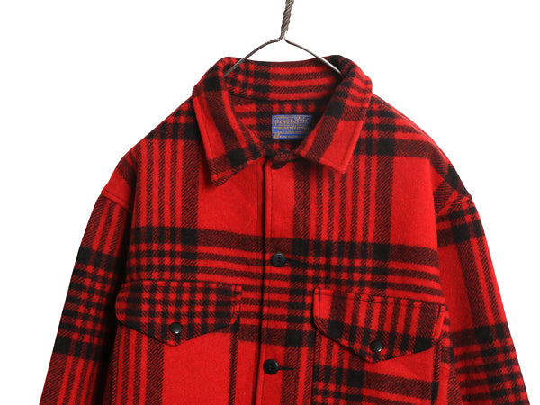 60s USA製 ペンドルトン ウール マッキーノ ジャケット メンズ M / ヴィンテージ ハンティング チェック シングル ボックス ツートン 赤 黒
