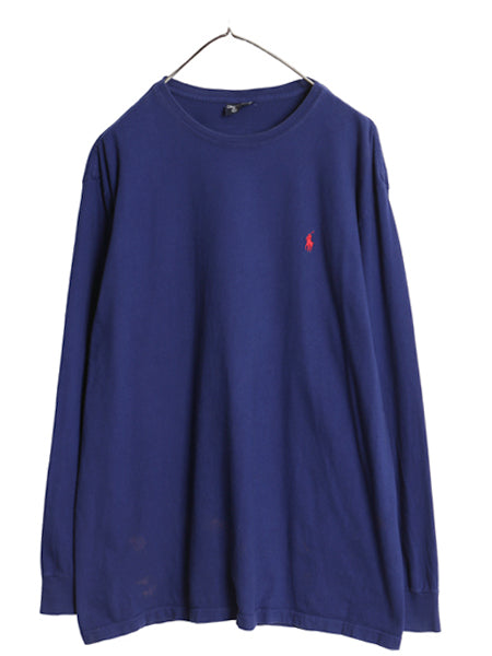 00s ポロ ラルフローレン 長袖 Tシャツ メンズ XL / オールド ロンT コットン カットソー ワンポイント ポニー 無地 ブルー 大きいサイズ