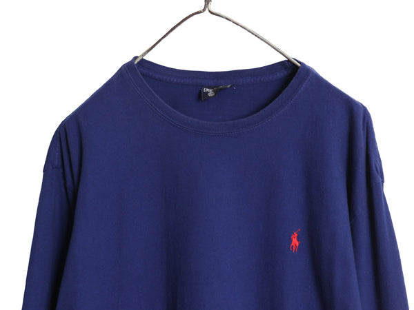00s ポロ ラルフローレン 長袖 Tシャツ メンズ XL / オールド ロンT コットン カットソー ワンポイント ポニー 無地 ブルー 大きいサイズ