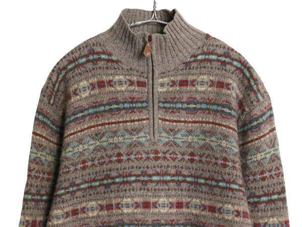 90s ポロ ラルフローレン ハーフジップ ニット セーター メンズ XXL ラム ウール フェアアイル 総柄 ノルディック ハイネック 大きいサイズ