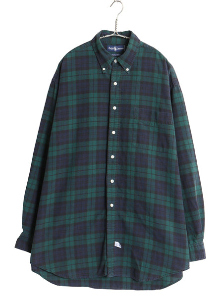 90s The BIG Oxford ラルフローレン 長袖 ボタンダウン シャツ メンズ L オールド ポロ オックスフォード コットン チェック ワンポイント