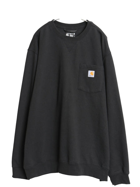 US企画 カーハート ポケット付き クルーネック スウェット メンズ 2XL 古着 裏起毛 トレーナー ワンポイント ロゴ刺繍 前V 黒 大きいサイズ