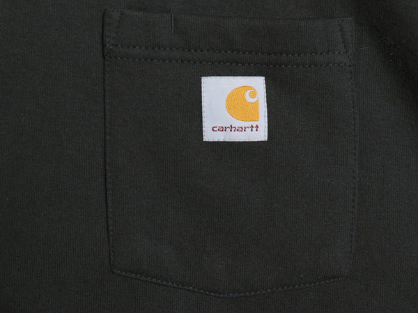 US企画 カーハート ポケット付き クルーネック スウェット メンズ 2XL 古着 裏起毛 トレーナー ワンポイント ロゴ刺繍 前V 黒 大きいサイズ