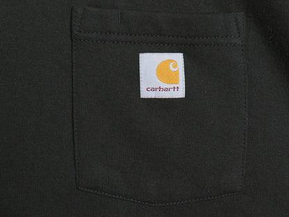 US企画 カーハート ポケット付き クルーネック スウェット メンズ 2XL 古着 裏起毛 トレーナー ワンポイント ロゴ刺繍 前V 黒 大きいサイズ