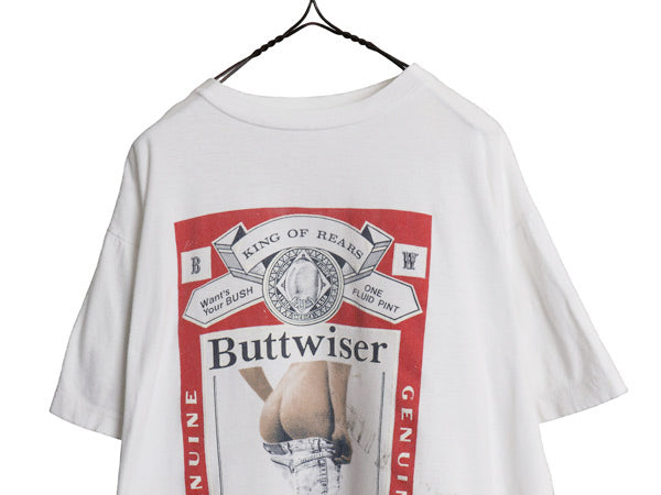 90s ★ バドワイザー エロ パロディ イラストプリント Tシャツ メンズ L オールド 企業物 シングルステッチ フォト グラフィック ホワイト