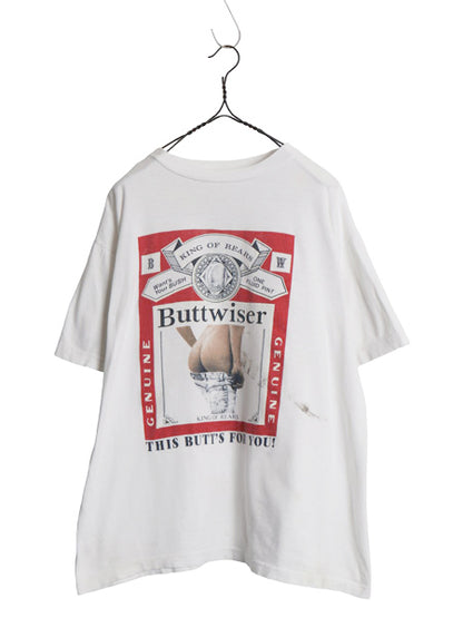 90s ★ バドワイザー エロ パロディ イラストプリント Tシャツ メンズ L オールド 企業物 シングルステッチ フォト グラフィック ホワイト