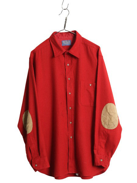 70s USA製 ペンドルトン 長袖 ウール シャツ メンズ XL / 古着 ヴィンテージ 長袖シャツ 無地 ポケット付き エルボーパッチ 大きいサイズ