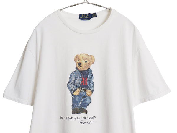 ポロベア ポロ ラルフローレン プリント 半袖 Tシャツ メンズ レディース L キャラクター コットン カットソー シングルステッチ ホワイト