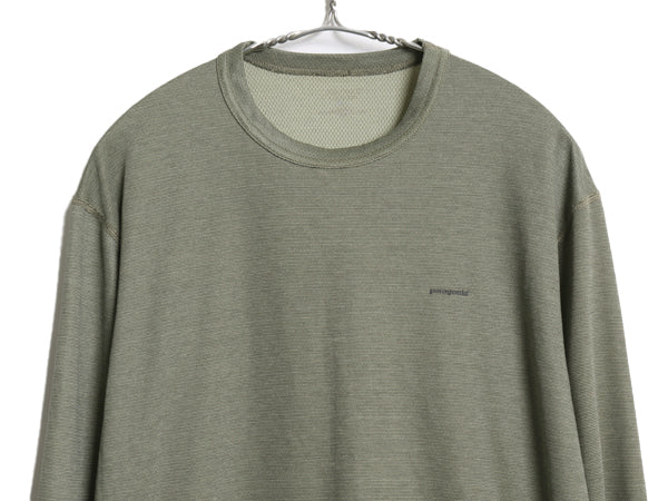 00s USA製 パタゴニア キャプリーン 長袖 Tシャツ メンズ L / 03年製 オールド アウトドア ボーダー ストレッチ アンダーシャツ ロンT 緑