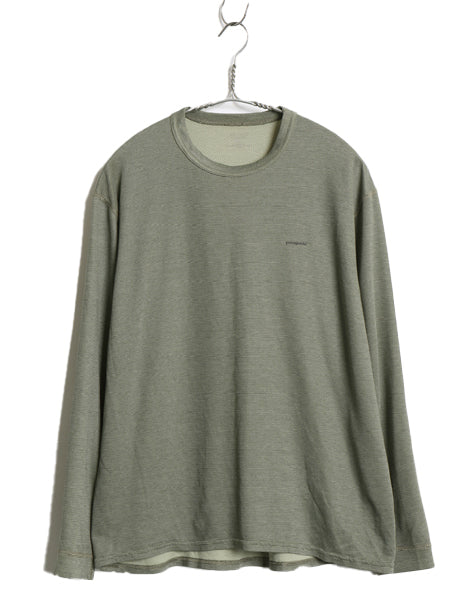 00s USA製 パタゴニア キャプリーン 長袖 Tシャツ メンズ L / 03年製 オールド アウトドア ボーダー ストレッチ アンダーシャツ ロンT 緑