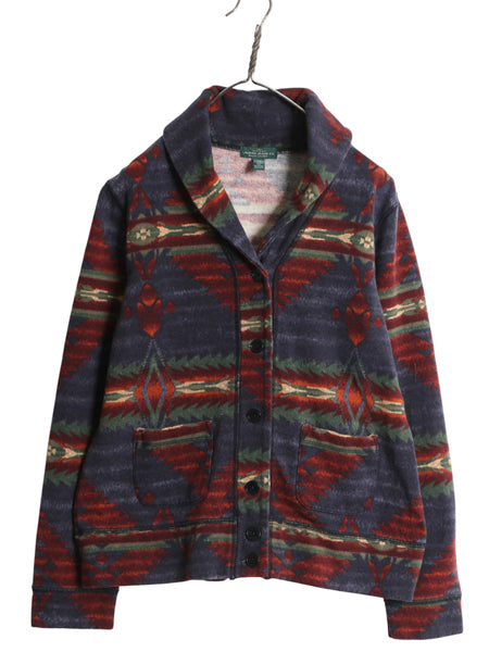 00s ラルフローレン ネイティブ柄 ショールカラー スウェット ジャケット レディース L オールド ポロ カーディガン 羽織り 前開き 裏起毛