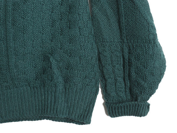 アイルランド製 Carraig Donn フィッシャーマン ウール ニット セーター メンズ レディース L / アラン ケーブル ローゲージ シンプル 緑