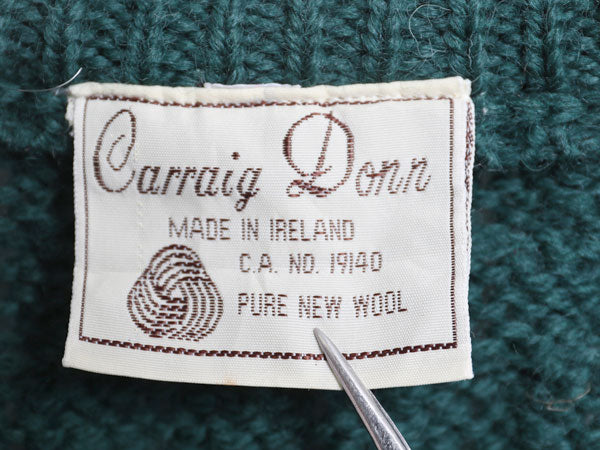 アイルランド製 Carraig Donn フィッシャーマン ウール ニット セーター メンズ レディース L / アラン ケーブル ローゲージ シンプル 緑