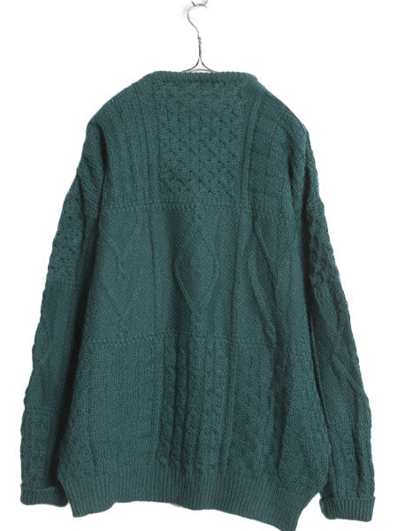 アイルランド製 Carraig Donn フィッシャーマン ウール ニット セーター メンズ レディース L / アラン ケーブル ローゲージ シンプル 緑