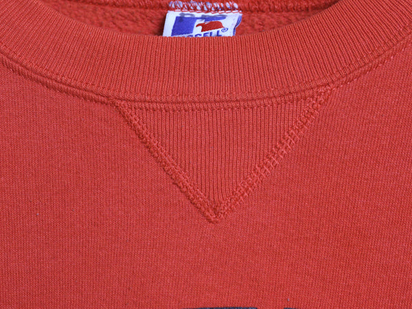 90s USA製 ラッセル 2段 カレッジ プリント スウェット メンズ レディース XL / オールド アイオワ トレーナー 前V 裏起毛 大きいサイズ 赤