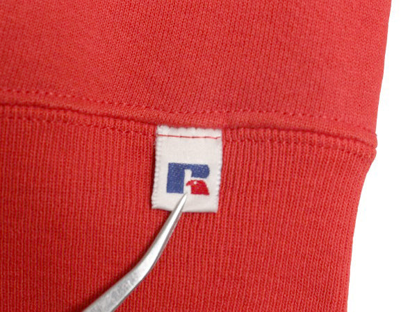 90s USA製 ラッセル 2段 カレッジ プリント スウェット メンズ レディース XL / オールド アイオワ トレーナー 前V 裏起毛 大きいサイズ 赤