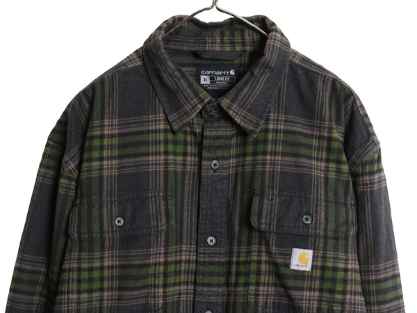 US企画 カーハート 長袖 ヘビー フランネル シャツ メンズ XL チェック LOOSE FIT ネルシャツ ワーク コットン 大きいサイズ マルチカラー