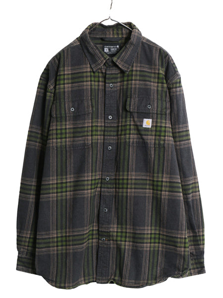 US企画 カーハート 長袖 ヘビー フランネル シャツ メンズ XL チェック LOOSE FIT ネルシャツ ワーク コットン 大きいサイズ マルチカラー