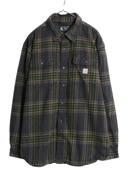 US企画 カーハート 長袖 ヘビー フランネル シャツ メンズ XL チェック LOOSE FIT ネルシャツ ワーク コットン 大きいサイズ マルチカラー
