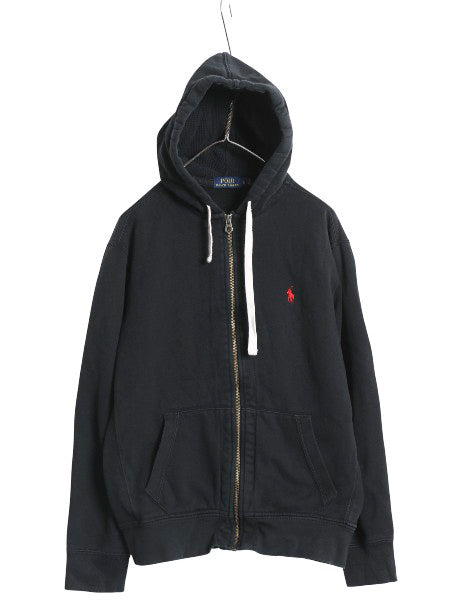 ポロ ラルフローレン フルジップ スウェット フード パーカー メンズ L トレーナー 裏起毛 ヘビーウェイト ワンポイント ブラック シンプル