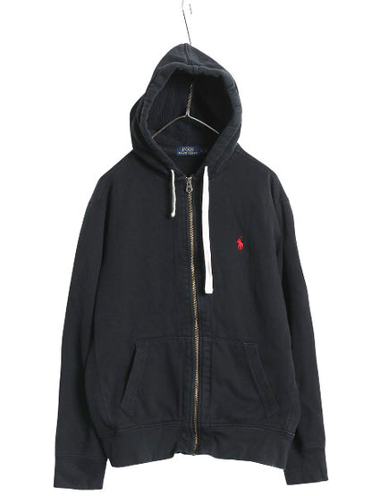 ポロ ラルフローレン フルジップ スウェット フード パーカー メンズ L トレーナー 裏起毛 ヘビーウェイト ワンポイント ブラック シンプル
