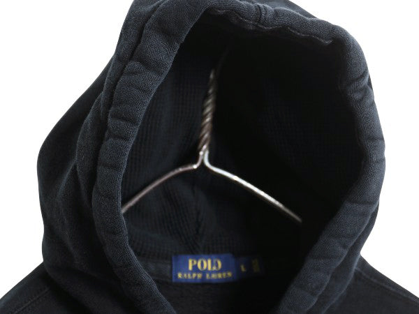 ポロ ラルフローレン フルジップ スウェット フード パーカー メンズ L トレーナー 裏起毛 ヘビーウェイト ワンポイント ブラック シンプル