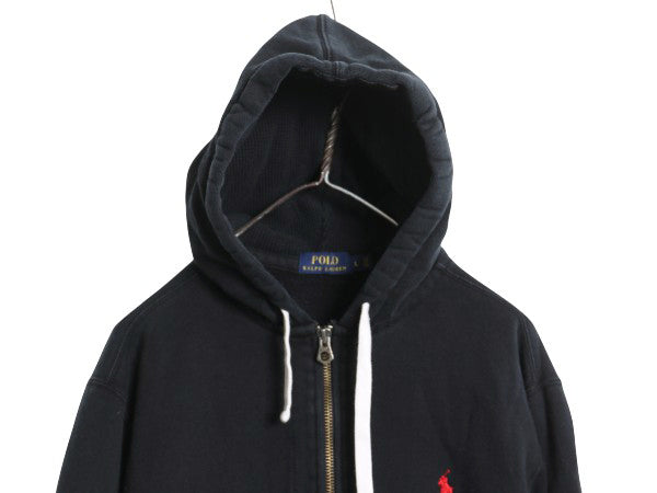 ポロ ラルフローレン フルジップ スウェット フード パーカー メンズ L トレーナー 裏起毛 ヘビーウェイト ワンポイント ブラック シンプル