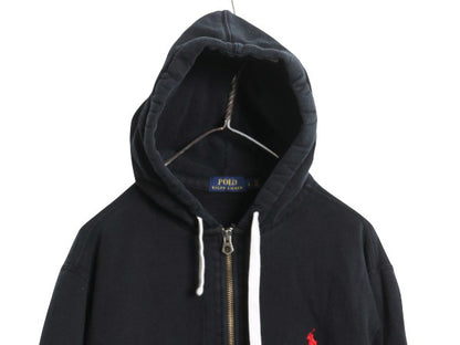 ポロ ラルフローレン フルジップ スウェット フード パーカー メンズ L トレーナー 裏起毛 ヘビーウェイト ワンポイント ブラック シンプル