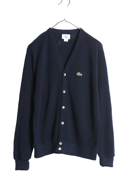 80s USA製 ラコステ アクリル ニット カーディガン メンズ レディース M 古着 ヴィンテージ 羽織り 前開き セーター ワンポイント ネイビー