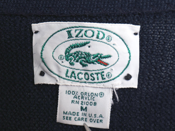 80s USA製 ラコステ アクリル ニット カーディガン メンズ レディース M 古着 ヴィンテージ 羽織り 前開き セーター ワンポイント ネイビー