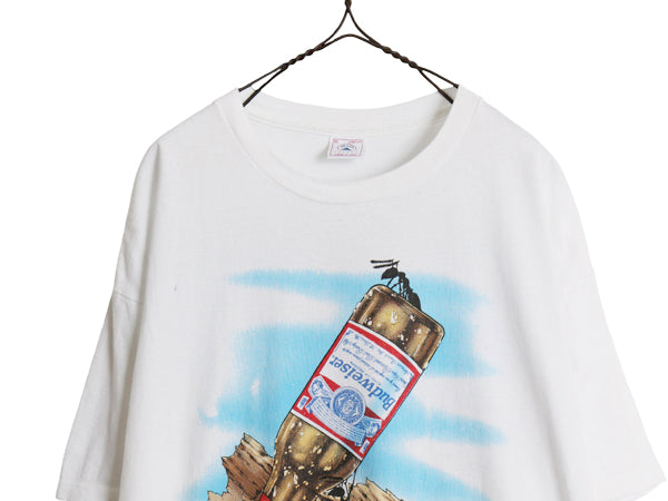 90s USA製 ★ バドワイザー アリ イラスト プリント Tシャツ メンズ XL オールド ビール 当時物 企業物 グラフィック シングルステッチ 白