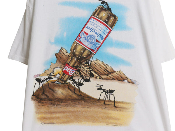 90s USA製 ★ バドワイザー アリ イラスト プリント Tシャツ メンズ XL オールド ビール 当時物 企業物 グラフィック シングルステッチ 白