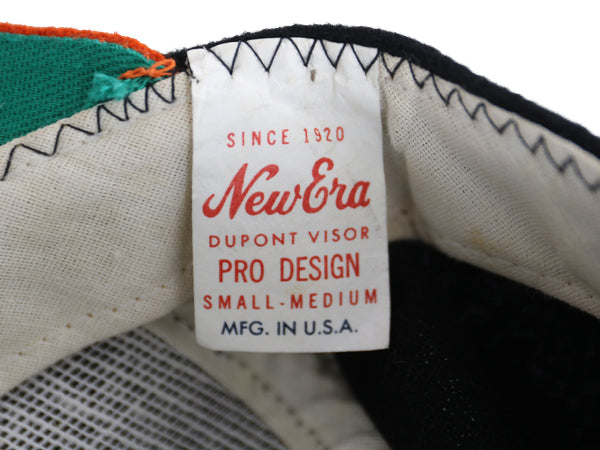 80s USA製 ニューエラ フェルト ワッペン付き ベースボール キャップ メンズ S M 古着 ヴィンテージ 帽子 ワンポイント ブラック オレンジ