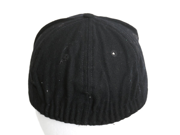 80s USA製 ニューエラ フェルト ワッペン付き ベースボール キャップ メンズ S M 古着 ヴィンテージ 帽子 ワンポイント ブラック オレンジ