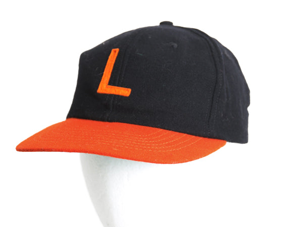 80s USA製 ニューエラ フェルト ワッペン付き ベースボール キャップ メンズ S M 古着 ヴィンテージ 帽子 ワンポイント ブラック オレンジ