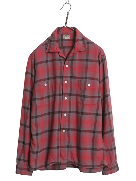 50s 60s USA製 ★ マクレガー オンブレ チェック レーヨン オープンカラー シャツ メンズ M / ヴィンテージ ボックス 長袖シャツ シャドー