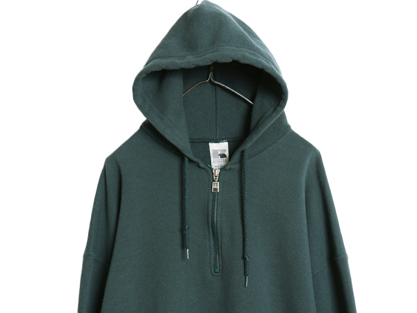 90s USA製 ラッセル ハーフジップ 鹿の子 フード パーカー メンズ レディース XXL / ヘビーウェイト スウェット 裏起毛 レア 大きいサイズ