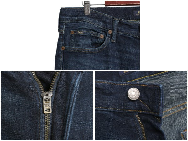 ポロ ラルフローレン インディゴ デニム パンツ メンズ 33 32 / ヴィンテージ 加工 ジーンズ ジーパン スリム ストレート ヒゲ アタリ 濃紺